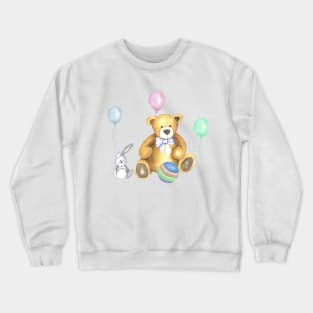 Teddy Bear with rabbit and balloons Crewneck Sweatshirt